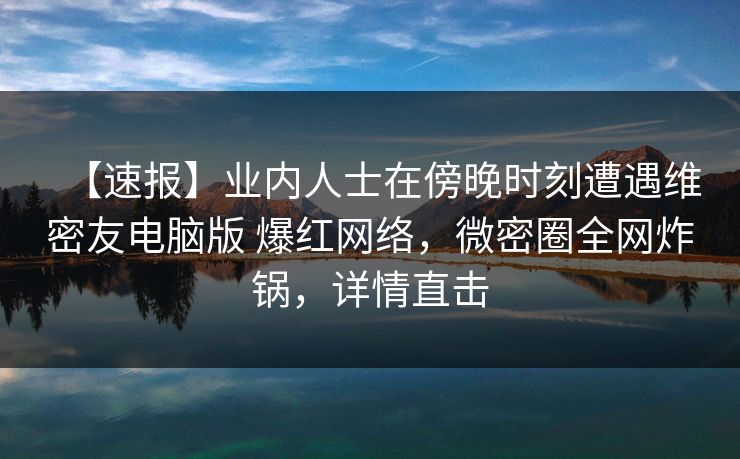 【速报】业内人士在傍晚时刻遭遇维密友电脑版 爆红网络，微密圈全网炸锅，详情直击